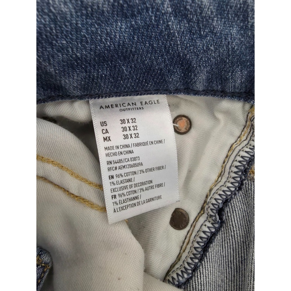 American Eagle Jeans Mens 30x32 Blue Slim Skinny Leg Medium Wash Distressed - Picture 15 of 16